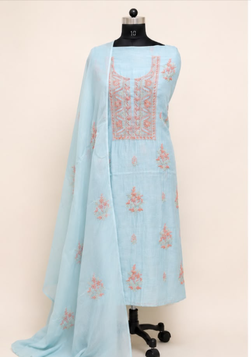 Misty Aqua Mul Chanderi Chikankari 2-Piece Suit