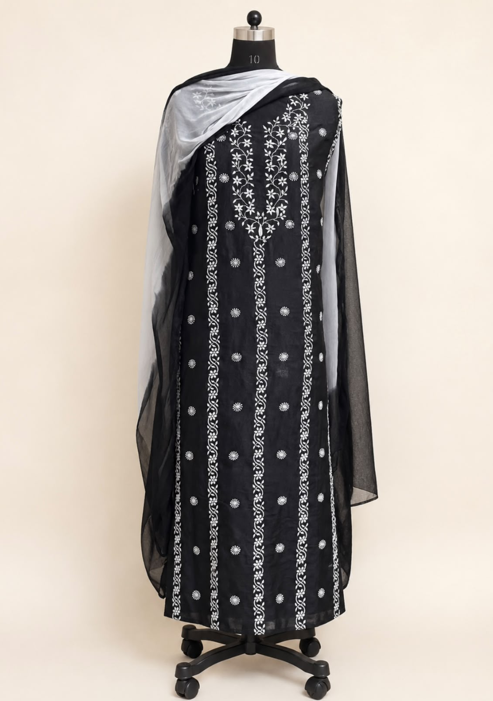 Black Pure Chanderi Chikankari 2-Piece Suit